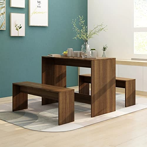 Camerina 3-TLG. Essgruppe Braun Eiche-Optik Holzwerkstoff Esstisch Mit StüHlen EsszimmermöBel Eckbank KüChe Esstisch Und StüHle