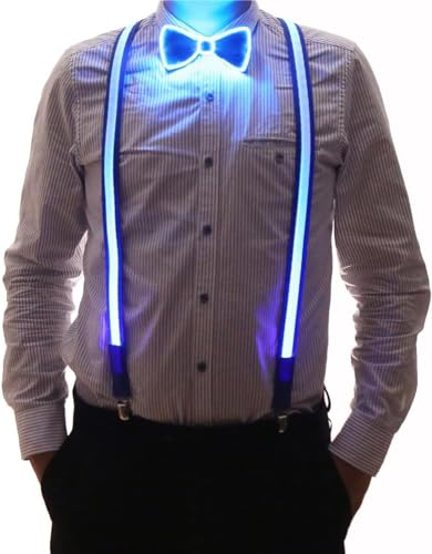 Earthradius Leuchtende Hosenträger mit LED-Fliegen-Kombination für Herren, verstellbare Träger, Hosenträger und Fliege, perfekt für Party-Events, Blau, Grün, Standard