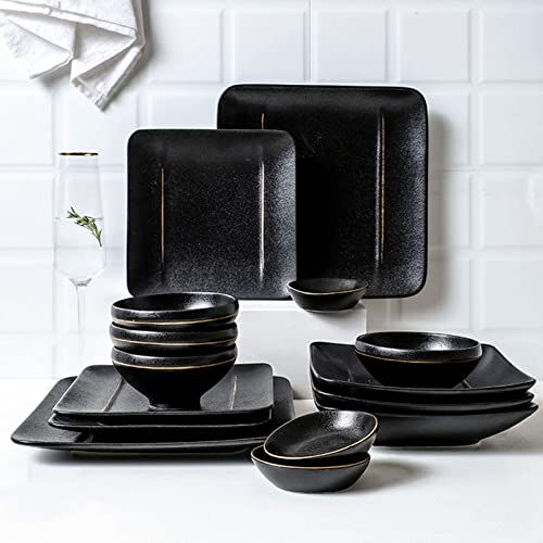 Vajilla Cuadrada De Porcelana Juego De Platos De 34 Piezas Negro Mate, Juego De Vajilla Resistente A Las Astillas, Servicio para 8, Juego De Vajilla
