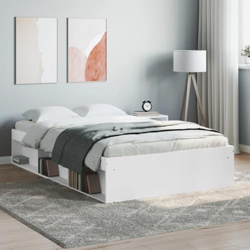 Festnight Bett 120x200 cm Holzbett mit Stauraum Massivholzbett mit Fächer Bettgestell mit Lattenrost Einzelbett Doppelbett Bettrahmen Jugendbett Holz Weiß