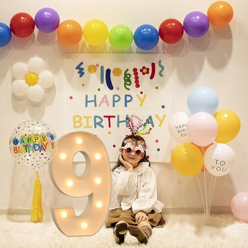 9 Years Birthday Marquee Light Up & Balloon Set, LED Marquee Numbers Pre-Cut Frame Mosaic Numbers for Party Background DIY Decor, 100cm/3FT