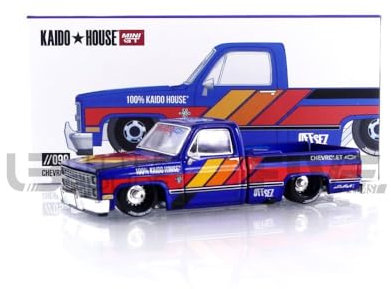 True Scale Miniatures Modellauto Kompatibel mit Chevrolet Silverado Kaido Works V2 Limited Edition 1/64 Druckguss Modellauto Kaido House KHMG099, Blau