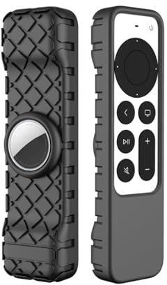 Shockproof Silicone Cover Case Shell for Apple 4K TV Siri Remote AirTag Non-Slip (Black)
