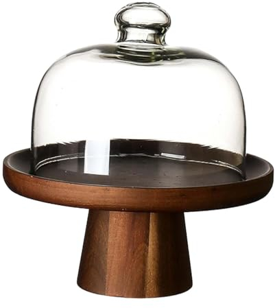 perfk Piatto da portata per torta in legno con coperchio in vetro Supporto per dessert Piatto da portata multifunzionale per per feste, per torta da 8 pollici