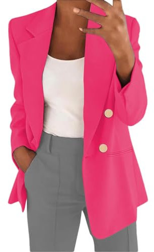 shownicer Blazer Damen Elegant Langarm Casual Blazer Mode EIN-Knopf Open Front Cardigan Jacke Slim Fit Revers Arbeit Büro Blazer A Rose Rot S
