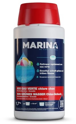 Marina SOS GRÜNES Wasser Chlor Schock Granulat 1,7kg - Schockchlorer für schnelle Desinfektion von Pools, Stoßchlorung/Schockdesinfektion