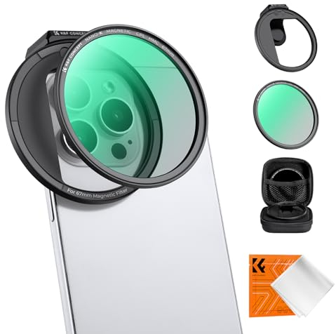 K&F Concept 67mm Clip-on Magnético Filtro Polarizador Circular para Teléfono,Filtro CPL para Teléfono Móvil Lente con Clip Compatible con iPhone 15 Pro MAX 14 13 12 11
