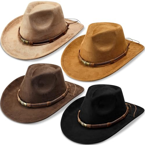 Geyoga 4 Pack Cowboy Hat for Women and Men Western Suede Hat Panama cap Cowboy & Cowgirl cap Halloween Felt Wide Brim