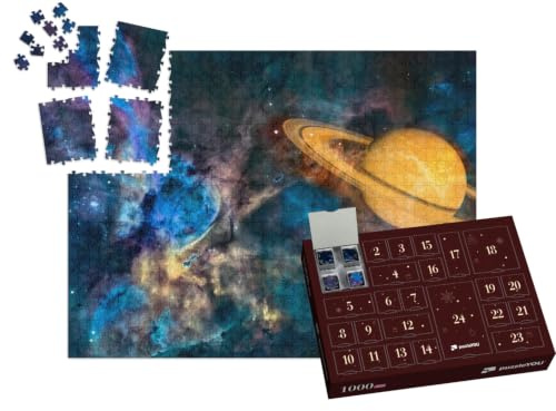 puzzleYOU: Puzzle-Adventskalender | „Planet Saturn aus dem Weltall, umgeben von Weltraumnebel“ – aus der Puzzle-Kollektion Weltraum, Universum