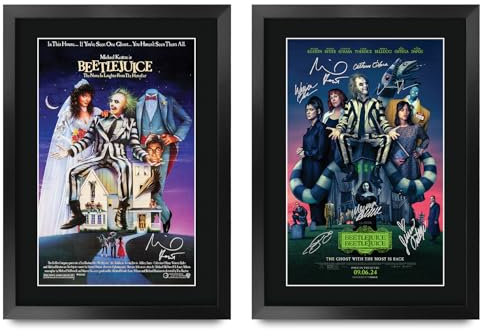 HWC Trading Beetlejuice Collection Michael Keaton Geschenke Geduckter Poster Signiertes Autogramm Foto für Fans von Film Memorabilien - A3 Gerahmt