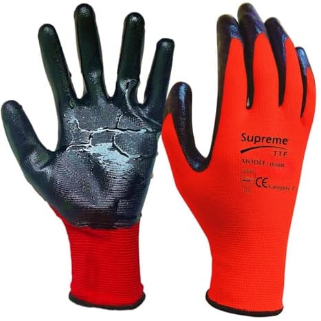 SupremeTTF 24 Pair Red Work Gloves Nitrile coated Builder's gloves Gardening Construction Warehouse use grip gloves men women