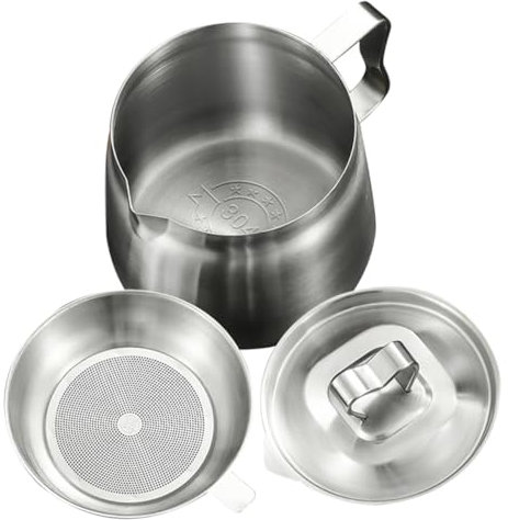 OKUMEYR Ölfiltertopf aus Edelstahl Filteröltopf Frittieröl Topf praktischer Ölhalter Speiseölhalter Fettsieb Filter Ölkanne Fettabscheider kann Küchenöl kann Rostfreier Stahl Silver