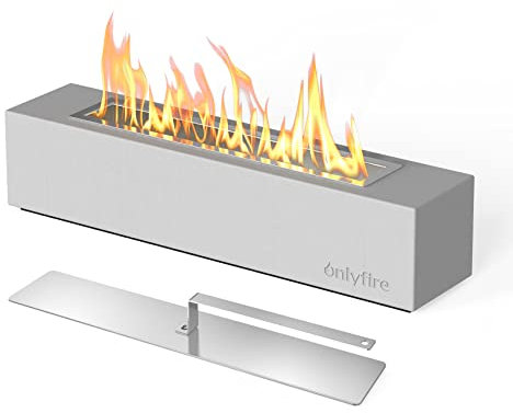 Onlyfire Chimeneas de Etanol de Mesa con Tapa Extintor, Biochimenea de Sobremesa de Hormigón con Almohadilla Antideslizante para Exterior e Interior, Jardín de Casa Balcón, Blanco
