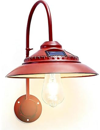 Yeomoo Metall Solarlampen mit Bewegungsmelder Gartendeko für Außen Rot | Wasserdichte Vintage Deko mit LED Glühbirne Solarleuchten, Scheune Lampe, Wandleuchte für Garten Balkon Terrasse, Geschenke