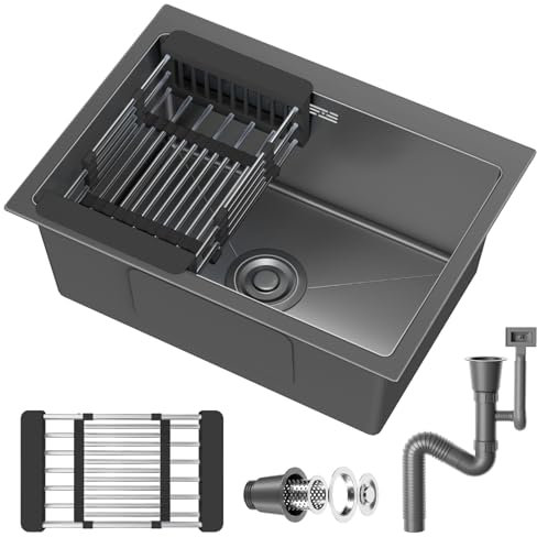 VELPAX Stainless Steel Kitchen Sink,50 x 43cm,Inset Kitchens Sink,with Waste Kit,Drain Pipe,Pull-Out Drainer Basket,Suitable for Bathroom,Caravan Travelling
