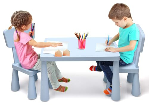 FANTASK 3 TLG. Kindersitzgruppe, Kindertischgruppe, Kindertisch mit 2 Stühlen, Kindermöbel aus Kunststoff, Kinder Tischset für Kindergarten und Kinderzimmer (Blue)