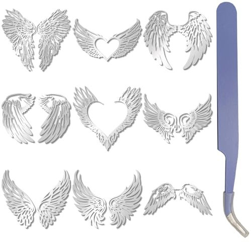 CRASPIRE 9 Pieza de 9 Estilos de Pegatinas de Alas de Ángel Calcomanía de Alas de Metal Plateado Autoadhesivas Impermeables Pegatinas En Relieve de Alas de Hada con Pinzas para Álbumes de Recortes