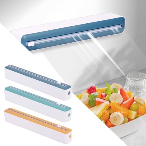 3Pcs Cling Film Dispenser and Cutter Plastic Kitchen Foil and Cling Film Wrap Dispenser Cutter Storage Reusable Tin Foil Dispenser and Cutter Safe Food Cling Film Holder for Home Kitchen, Restaurant