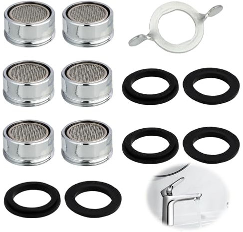 Aireador Grifo Cocina M24, 6 piezas Adaptador Filtro Grifo Cocina, Filtro Grifo Lavabo con Filtros de Acero Inoxidable y ABS Incluye 8 Juntas y 1 Llave, para Grifos