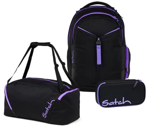 Satch Match Schulrucksack Set 3tlg. inkl. Schlamperbox und Sporttasche (Purple Phantom)