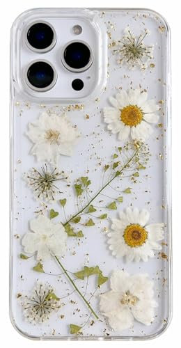 AMART for iPhone 13 Pro Max Case Flowers, Clear with Pressed Dried Flower Cute Glitter Design Women Girls Floral Aesthetic Soft TPU Phone Cover for iPhone 13 Pro Max(6.7inch)