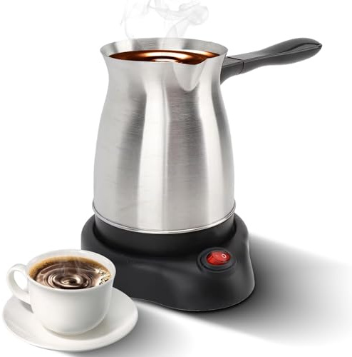 plplaaoo Elektrische türkische Kaffeemaschine Maschine Multifunktionaler Espressomaker Tee -Milchköpfe 600W Edelstahl Heizung Kaffeekanne mit zwei Schutz ergonomisch Anti (EU -Stecker)