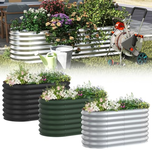 UISEBRT Hochbeet Metall 850 L | Oval 300x60x60cm (LxBxH) Silber | Kräuterbeet Gemüsebeet aus Galvanisierter Stahl| Rostfrei Pflanzkasten Frühbeet Aufzucht Beet für Garten Balkon