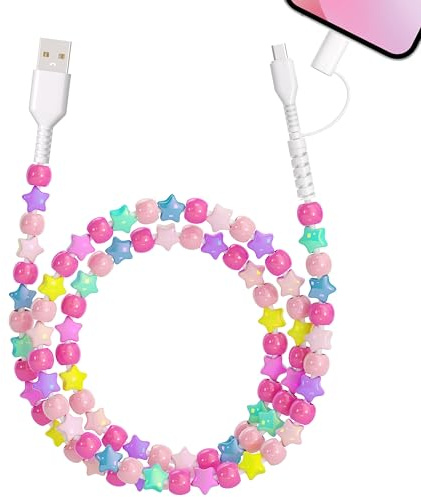 Vunake 2 in 1 Multi Charger USB C Cable for iPhone 17 Charging Cord 1M 66W Fast Charging Beaded Phone Charger Cord for Girls Women for iPhone 16/15/14/13 Pro Max for Samsung S25 S24-Colorful