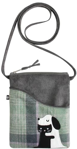 Earth Squared Small Sling Crossbody Appliqué Phone Bag – Choice of Designs: Owl, Sheep, Cat, Dog, Tree, Highland Cow – Wool Blend with Zip Closure – 19 x 15 cm