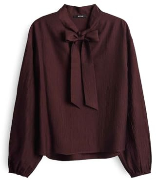 OPUS Damen Langarmbluse | FOMANTICA Regular Schluppenbluse in Crinklestruktur Dark Grape, 40