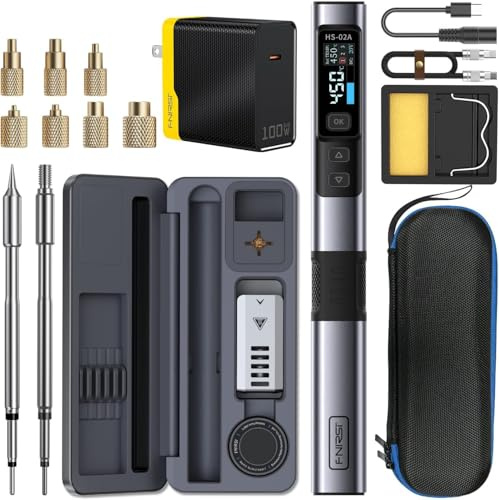 FNIRSI HS-02A Soldering Iron，M2-M8 Heat Insert Nut Tool Kit | Adapter Powered, 3 Preset Temps, for 3D Printed, Plastic Parts, Electronics Repair, M2-M8 Threaded Brass Insert Nuts