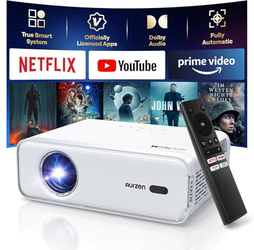 AURZEN Eazze D1 Videoprojecteur 4K Compatible, et NetfIix Officially & DoIby Audio, Auto Focus/Keystone, HDR10, Mini Retroprojecteur Bluetooth WiFi Portable, Full HD 1080P Projecteur Video
