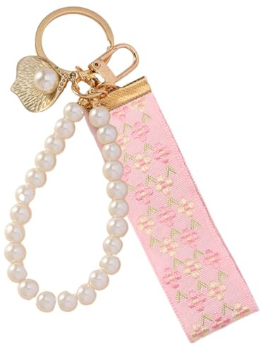 HUVZOR Perlen Schlüsselanhänger Schlüsselband Kurz Mit Schlüsselring Für Frau Edler Keychain Aesthetic (Hellrosa)