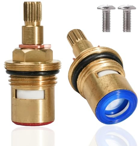 1 Pair Universal Ceramic Tap Cartridge 1/4 Turn Solid Brass Faucet Valve Replacement, Hot and Cold Tap Inserts, Durable Ceramic Disc Mixer Core for Bathroom Basin Kitchen Sink Shower Taps