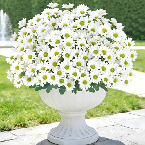 Weldomcor 6 Bündel Künstliche Blumen für Draußen Frühlings Sommer Deko UV Beständige Kunstblumen wie Echt Künstlicher Blumenstrauß für Wohnzimmer Fensterbank Balkon Tisch Deko (Weiß)