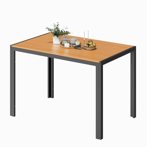 UDPATIO Gartentisch Wetterfest mit Aluminiumrahmen, 110 x 70 x 74 cm Outdoor WPC Tisch Holzmaserung-Finish, Balkontisch für 4-6 Personen,Garten,Terrasse, Teakbraun+Dunkelgrau