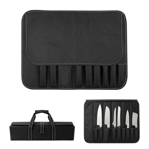 letuxaamz Malette Couteaux Professionnel, Malette Couteaux Sacoche Couteaux 9 Poches Tissu Oxford, Étui Roulable pour Couteaux de Cuisine pour Camping pour Chefs et Passionnés de Cuisine, Noir