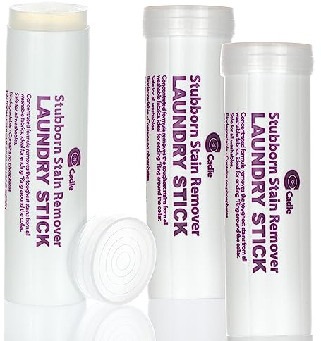 Laundry Stain Remover Stick – Pre Wash Spot Cleaner for Fabric Clothing on Cotton, Wool, Synthetics - Easy Removal of Grease, Blood, Coffee, Ink, Lipstick, Wine, Grass Soil | Clean On-The-Go by Cadie (3 Pack)
