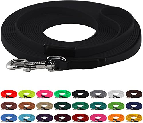 LENNIE BioThane Schleppleine, 19mm, Hunde ab 35kg, 10m lang, mit Handschlaufe, Schwarz, genäht