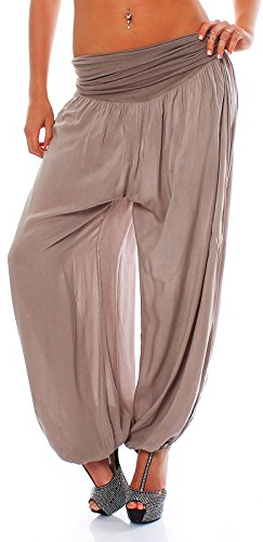 Malito - Damen Haremshose - Pumphose aus Baumwolle - leichte Sommer Stoffhose - Pluderhose zum Tanzen & Chillen - dünne Aladinhose 1482 (Fango)