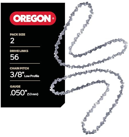 Oregon 2-Pack Chainsaw Chain 3/8 LP Pitch, .050 (1.3 mm) Gauge for 16 (40cm) Bar, 56 Drive Links – Low-kickback Replacement Saw Chain, Fits Husqvarna, Echo, Ryobi, Greenworks, Craftsman and more