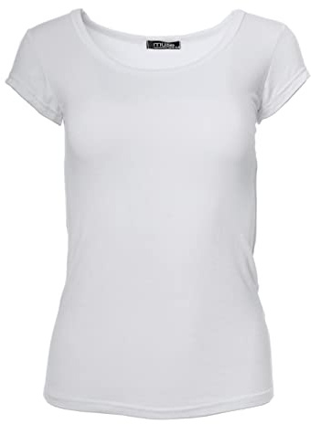 Easy Young Fashion - Damen Basic Rundhals T-Shirt - Kurzarm Unterziehshirt Skinny Fit 1001 - Weiß S