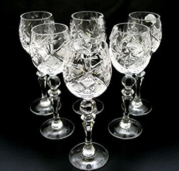 SET of 6 Russian CUT Crystal Shot/sherry Glasses on a Long Stem 60ml/2oz Hand Made