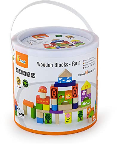 VIGA 2043608 Toys - Holzebausteine - Bauernhof - 50 Stück