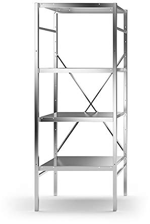 kaiserkraft | Edelstahl-Steckregal | 4 glatte Fachböden | Fachbodenbreite x Tiefe 640 x 540 mm | Grundregal
