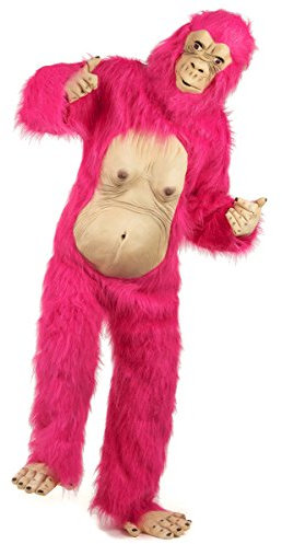 DEGUISE TOI - Déguisement gorille rose et latex adulte - Combinaison - Cagoule - 2 Mains - 2 Pieds - Taille Unique - Rose - Déguisements adultes - Tissu 100% Polyester, Empiècements en latex -
