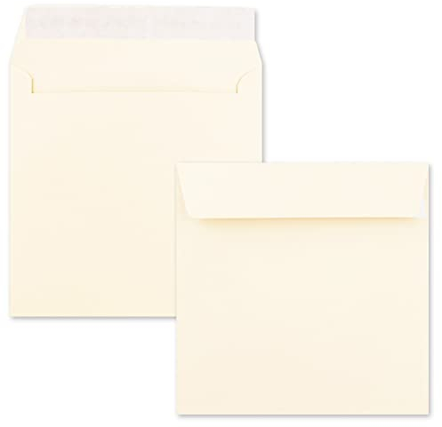 NEUSER PAPIER 50 Stück - Umschläge quadratisch - Opal-weiß - 17 x 17 cm - Grammatur: 120 Gramm pro m² - Haftklebung - flache Klappe