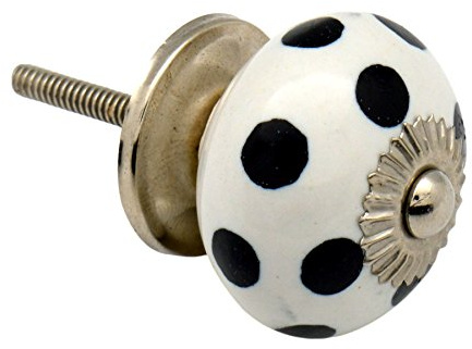 Nicola Spring Ceramic Cupboard Drawer Handle Knob - Polka Dot Design - White/Black
