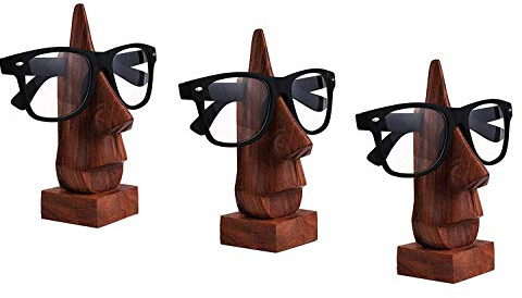 IndiaBigShop Wood Spectacle Holder Wood Nose Premium Quality Eyeglass Holder/Spectacle Display Stand - Unique Desktop Accessory and Gifts Exclusive Deals Set of 3