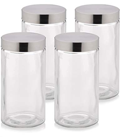 kela Glas Vorratsdosen mit Deckel BERA, 4 Stück, Vorratsglas 1,7 L, Vorratsgläser Set rund, Glasbehälter mit Deckel